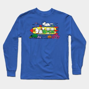 6 Adventurer Kitty Cats in a Yellow Submarine Exploring the Seas Long Sleeve T-Shirt